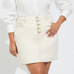 Torrid 20 mini skirt tan nude a-line short jean denim button fly plus size new